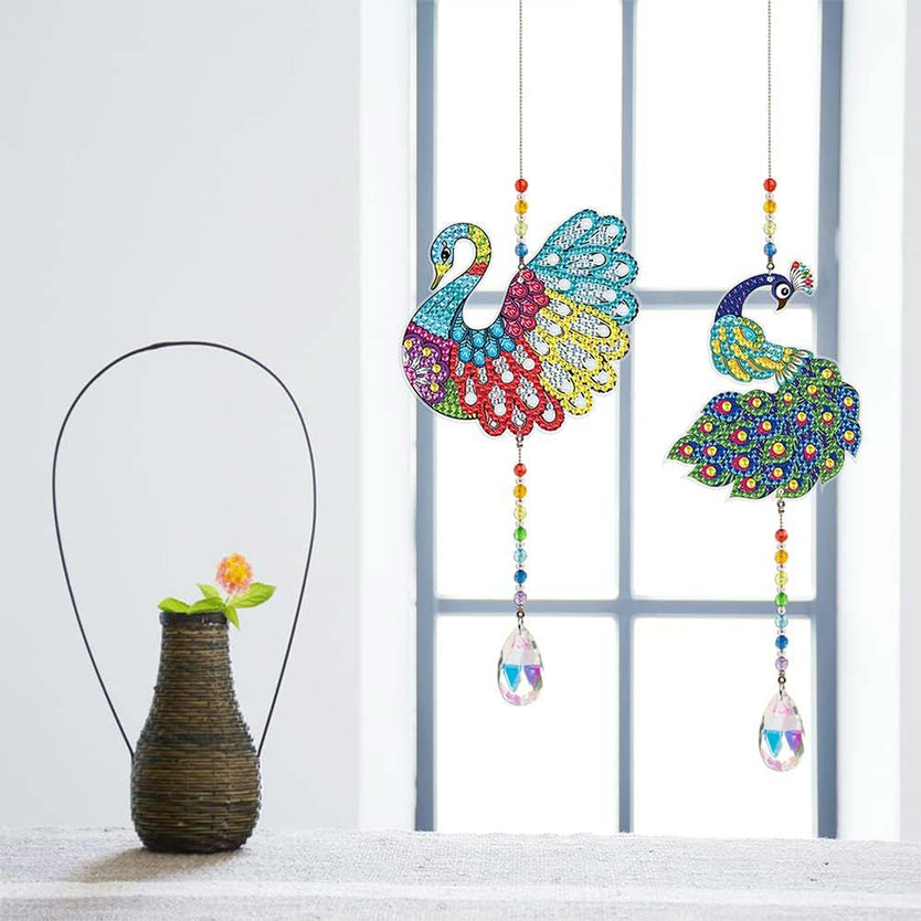 5D Diamond Painting Kristall Windspiel Pfau 2 Stück, Unique-Diamond