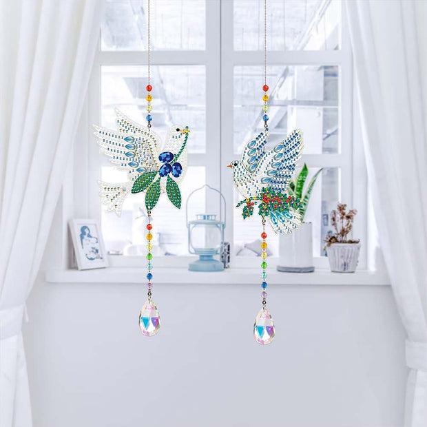 5D Diamond Painting Kristall Windspiel Tauben 2 Stück, Unique-Diamond