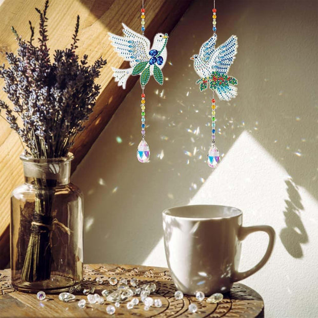 5D Diamond Painting Kristall Windspiel Tauben 2 Stück, Unique-Diamond