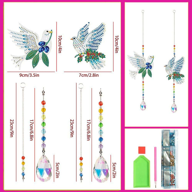 5D Diamond Painting Kristall Windspiel Tauben 2 Stück, Unique-Diamond