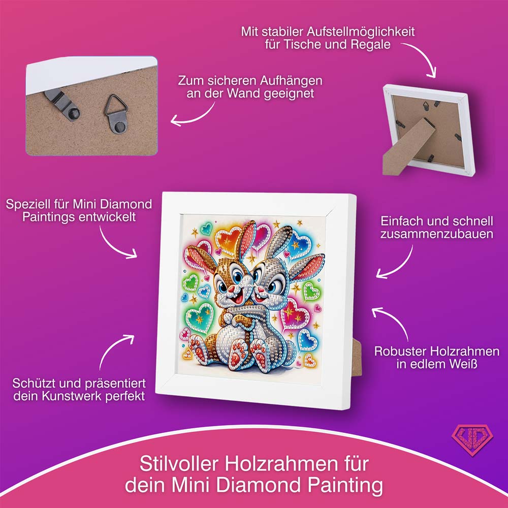 5D Diamond Painting Kuschelnde Häschen Finja & Flocke mit Strasssteinchen, Unique-Diamond