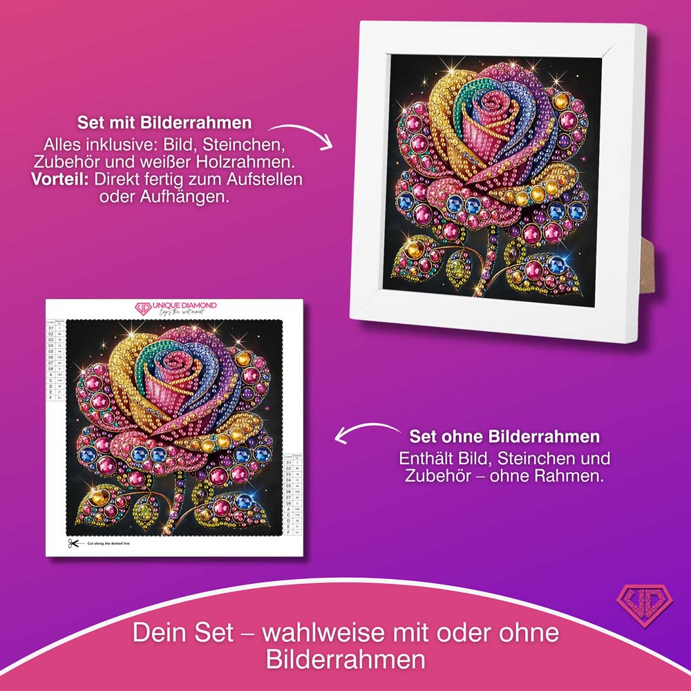 5D Diamond Painting Magische Regenbogenrose mit Strasssteinchen, Unique-Diamond