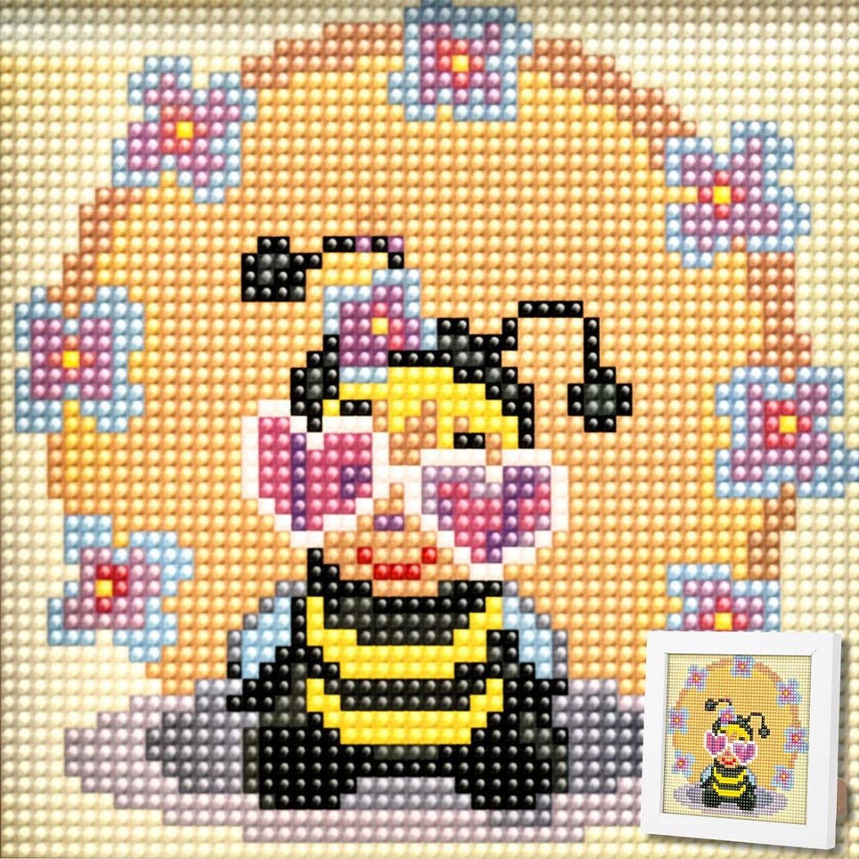5D Diamond Painting Mini-Bild – Biene Betty mit Herzbrille, Unique-Diamond