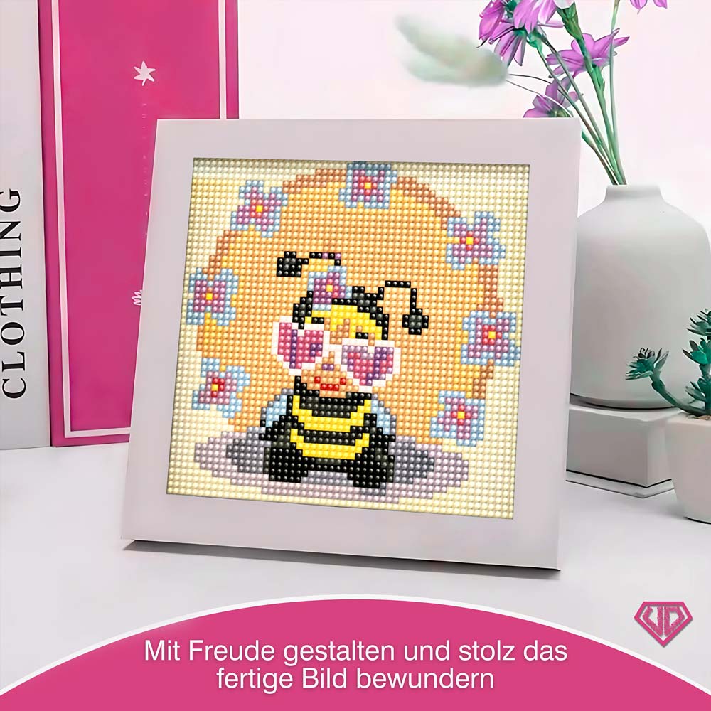 5D Diamond Painting Mini-Bild – Biene Betty mit Herzbrille, Unique-Diamond