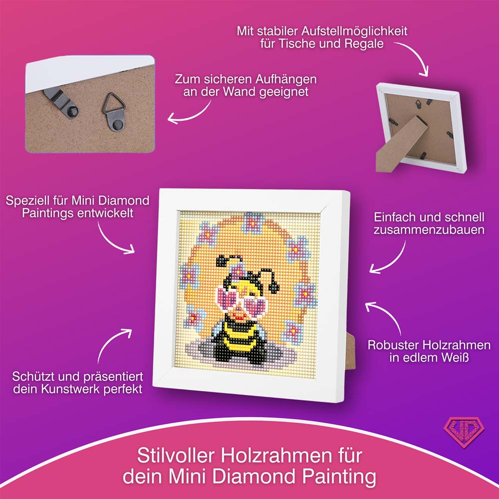 5D Diamond Painting Mini-Bild – Biene Betty mit Herzbrille, Unique-Diamond