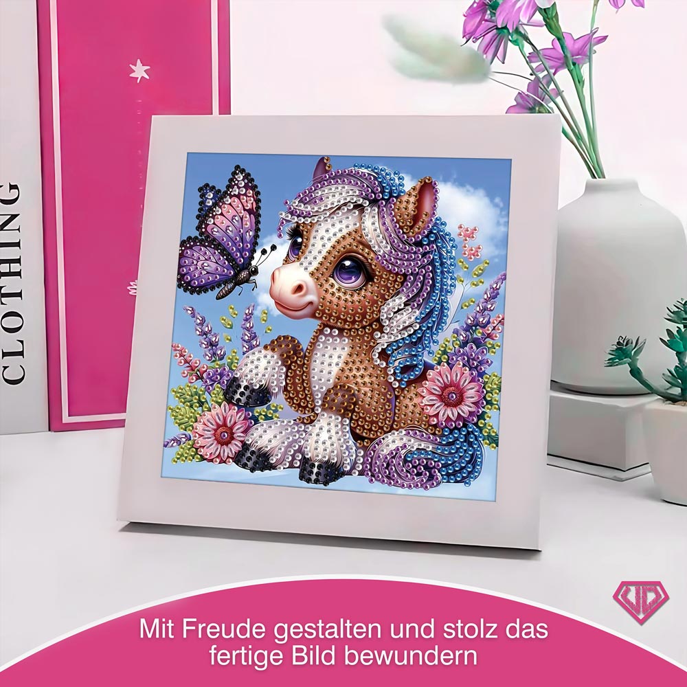 5D Diamond Painting Mini-Bild – Lavendelpony & Schmetterling