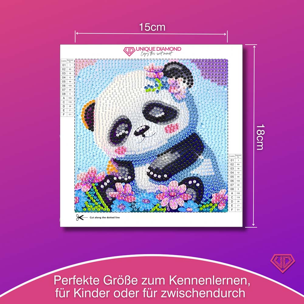 5D Diamond Painting Mini-Bild – Panda Lian im Blütenzauber, Unique-Diamond