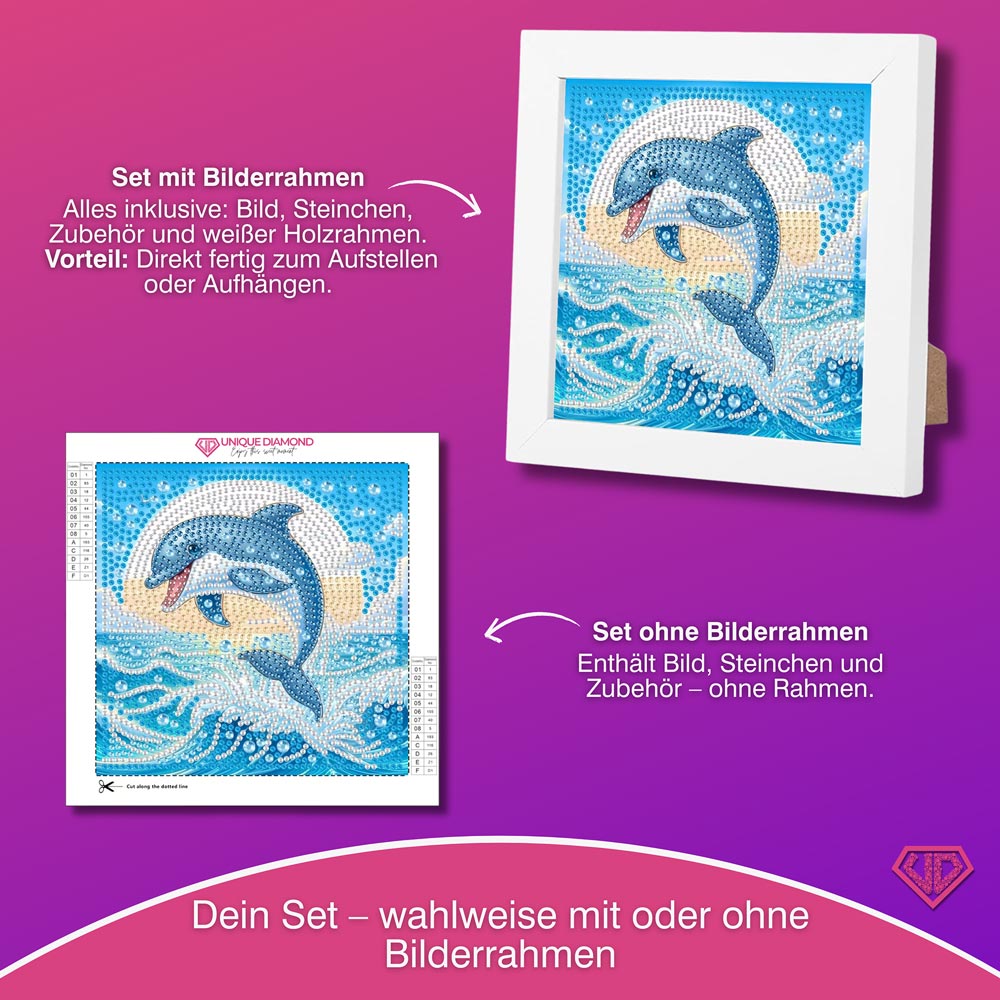 5D Diamond Painting Mini-Bild – Sprung des Delfins im Sonnenlicht