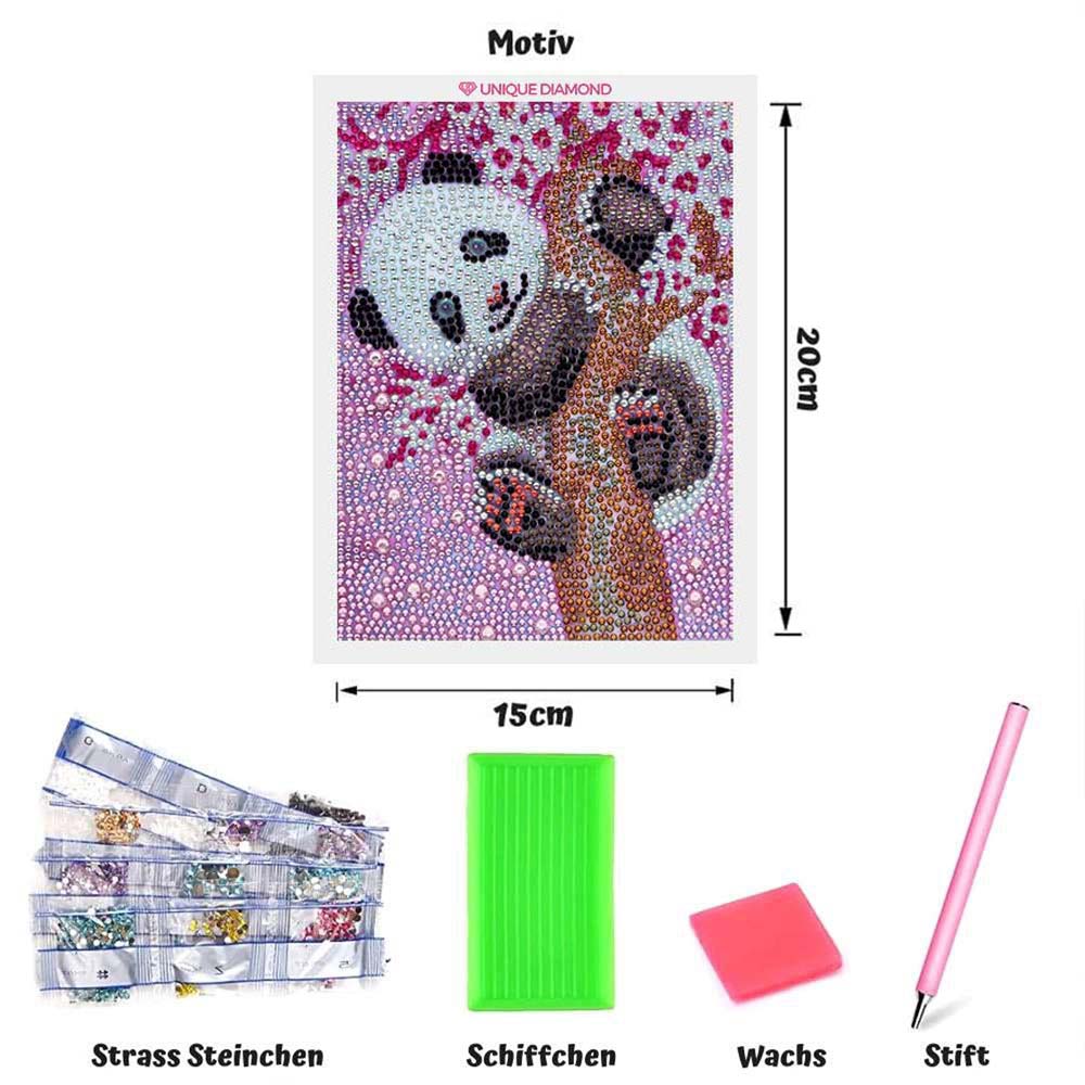 5D Diamond Painting Panda mit Strasssteinchen, Unique-Diamond