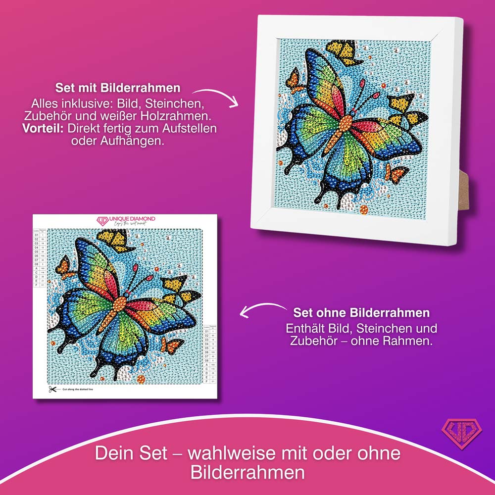 5D Diamond Painting Regenbogenschmetterling Aria mit Strasssteine, Unique-Diamond