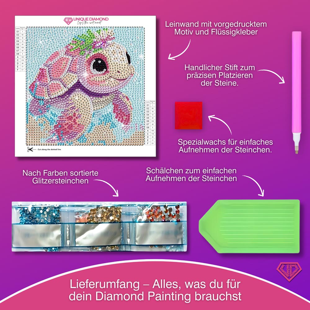 5D Diamond Painting Schildkröte mit Strasssteinchen, Unique-Diamond