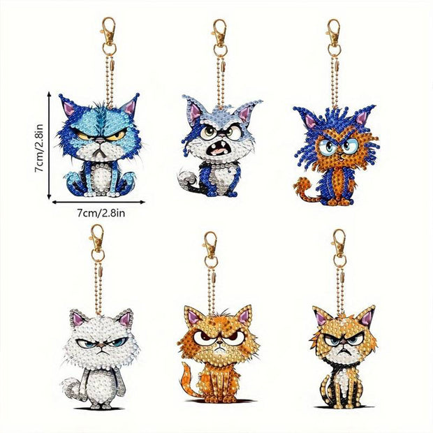 5D Diamond Painting Schlüsselanhänger Bad Cats 6 Stück, Unique-Diamond