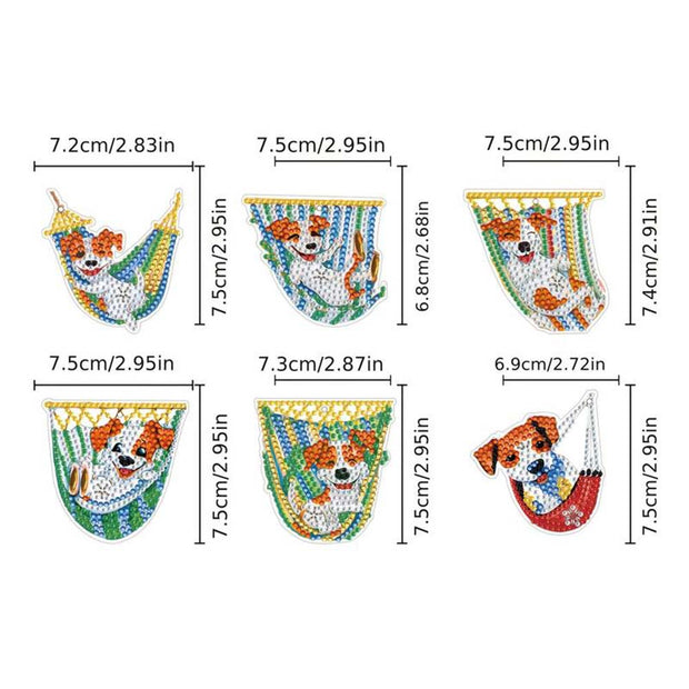 5D Diamond Painting Schlüsselanhänger Chilling Dog 6 Stück, Unique-Diamond
