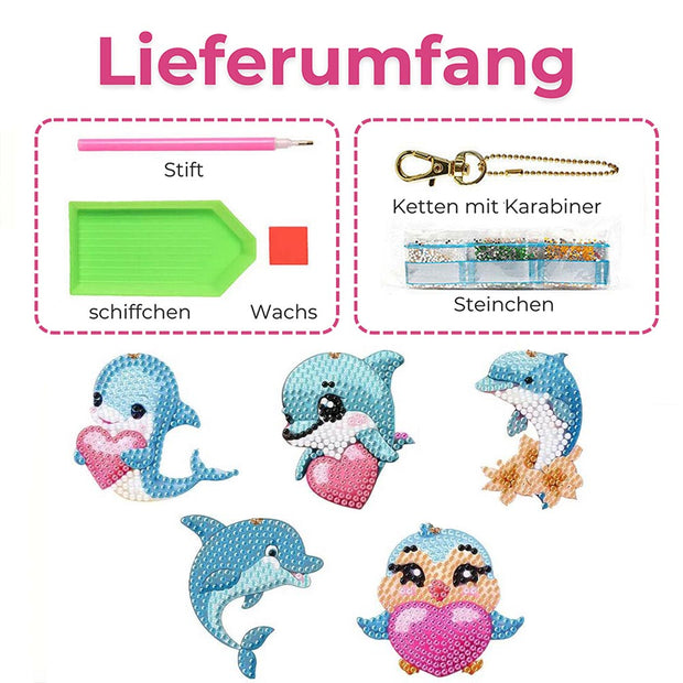 5D Diamond Painting Schlüsselanhänger Delfine 5 Stück, Unique-Diamond