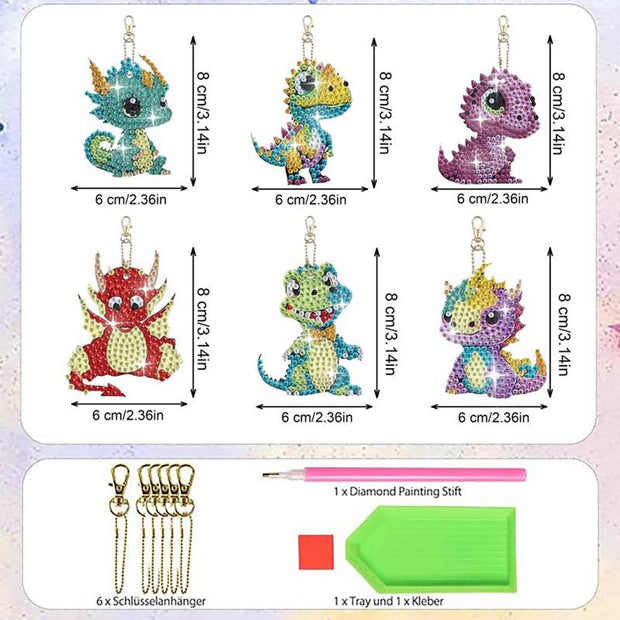 5D Diamond Painting Schlüsselanhänger Drachen 6 Stück, Unique-Diamond