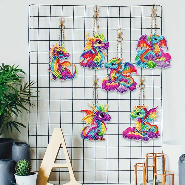 5D Diamond Painting Schlüsselanhänger Drachen 6 Stück, Unique-Diamond
