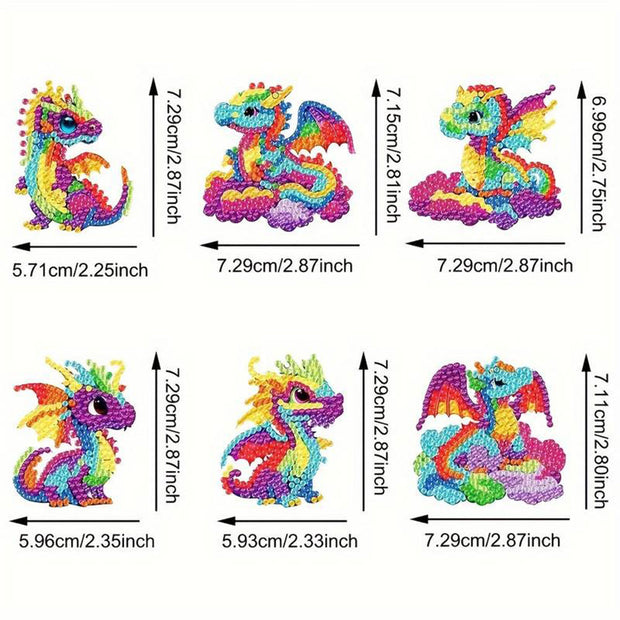 5D Diamond Painting Schlüsselanhänger Drachen 6 Stück, Unique-Diamond