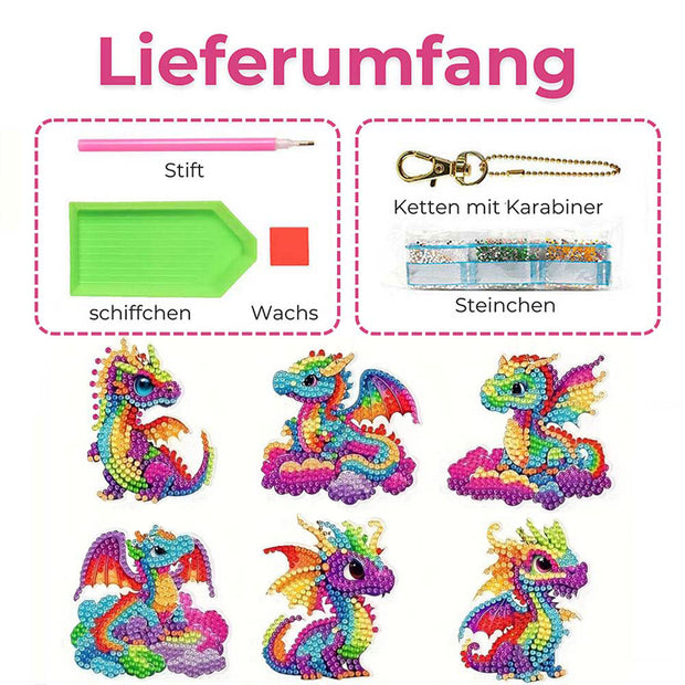 5D Diamond Painting Schlüsselanhänger Drachen 6 Stück, Unique-Diamond