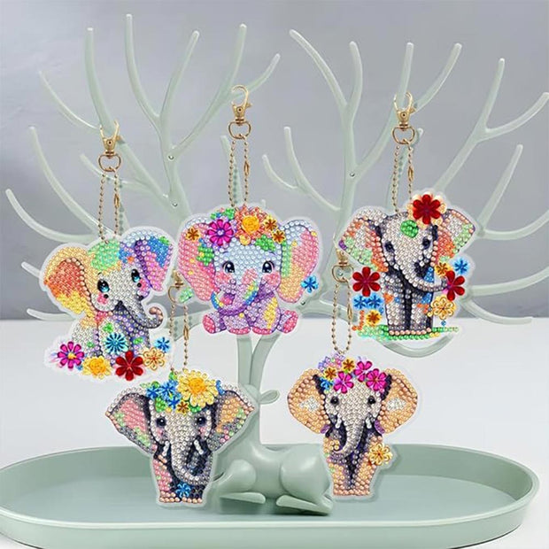 5D Diamond Painting Schlüsselanhänger Elefanten 5 Stück, Unique-Diamond