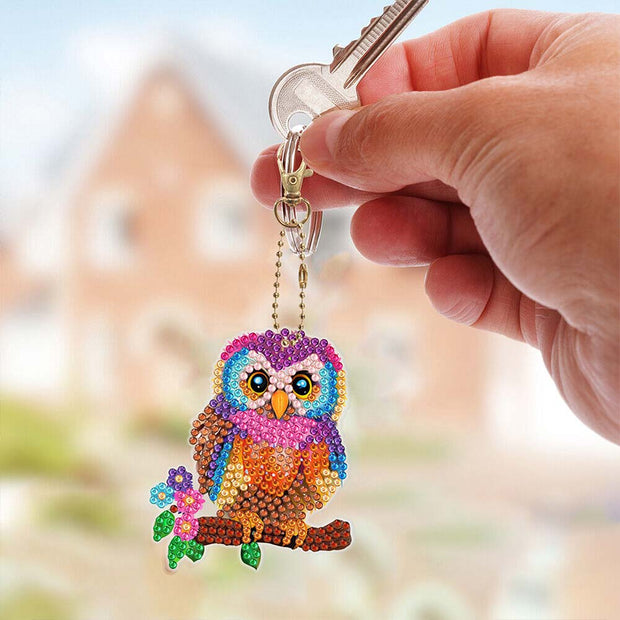 5D Diamond Painting Schlüsselanhänger Eulen 6 Stück, Unique-Diamond