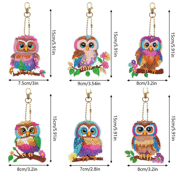 5D Diamond Painting Schlüsselanhänger Eulen 6 Stück, Unique-Diamond
