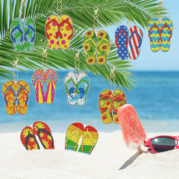 5D Diamond Painting Schlüsselanhänger Flip Flops 12 Stück, Unique-Diamond