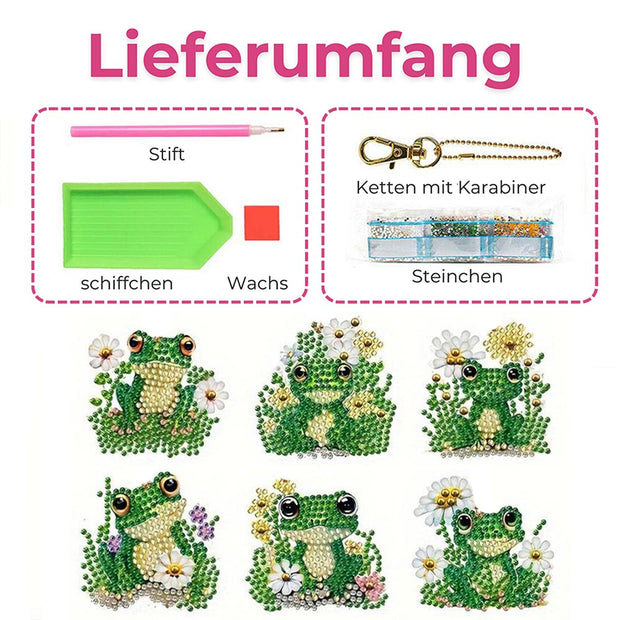 5D Diamond Painting Schlüsselanhänger Frösche 6 Stück, Unique-Diamond