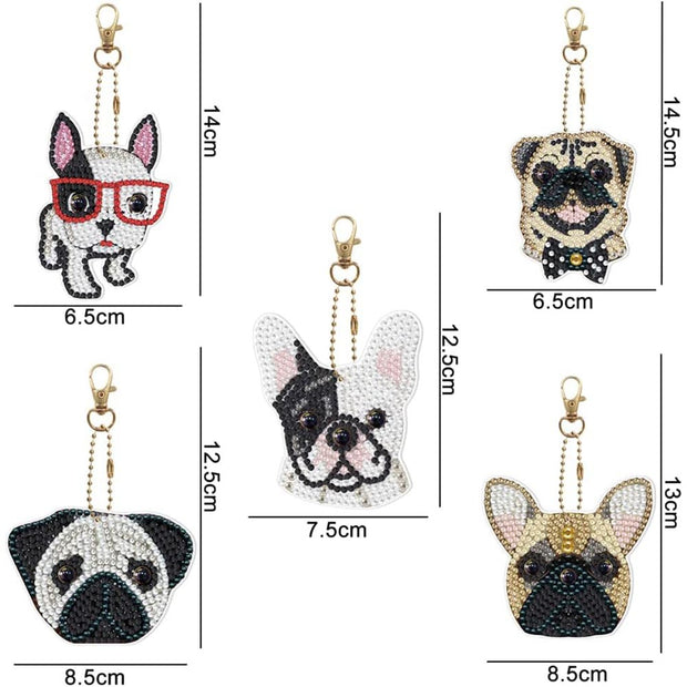 5D Diamond Painting Schlüsselanhänger Hunde 5 Stück, Unique-Diamond