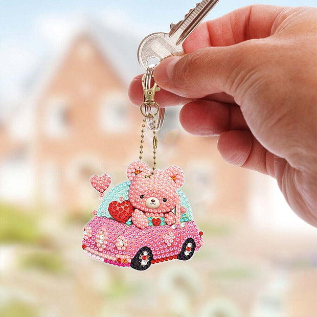 5D Diamond Painting Schlüsselanhänger Rosa Wagen 6 Stück, Unique-Diamond
