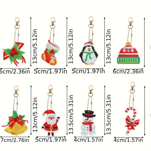 5D Diamond Painting Schlüsselanhänger Set 1 Weihnachten 8 Stück, Unique-Diamond