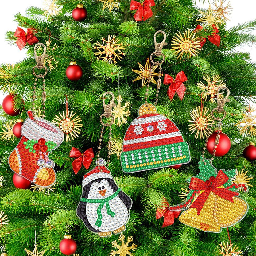 5D Diamond Painting Schlüsselanhänger Set 1 Weihnachten 8 Stück, Unique-Diamond