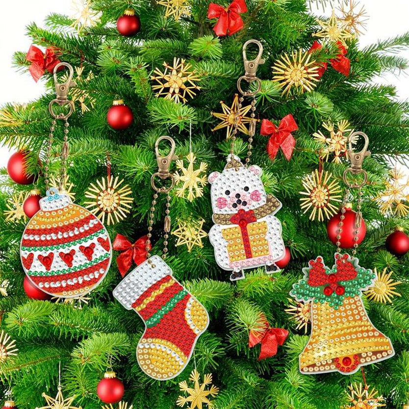 5D Diamond Painting Schlüsselanhänger Set 3 Weihnachten 8 Stück, Unique-Diamond