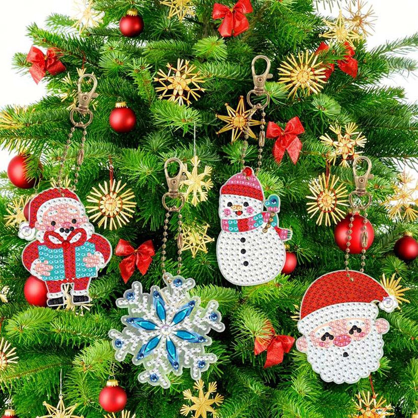 5D Diamond Painting Schlüsselanhänger Set 3 Weihnachten 8 Stück, Unique-Diamond