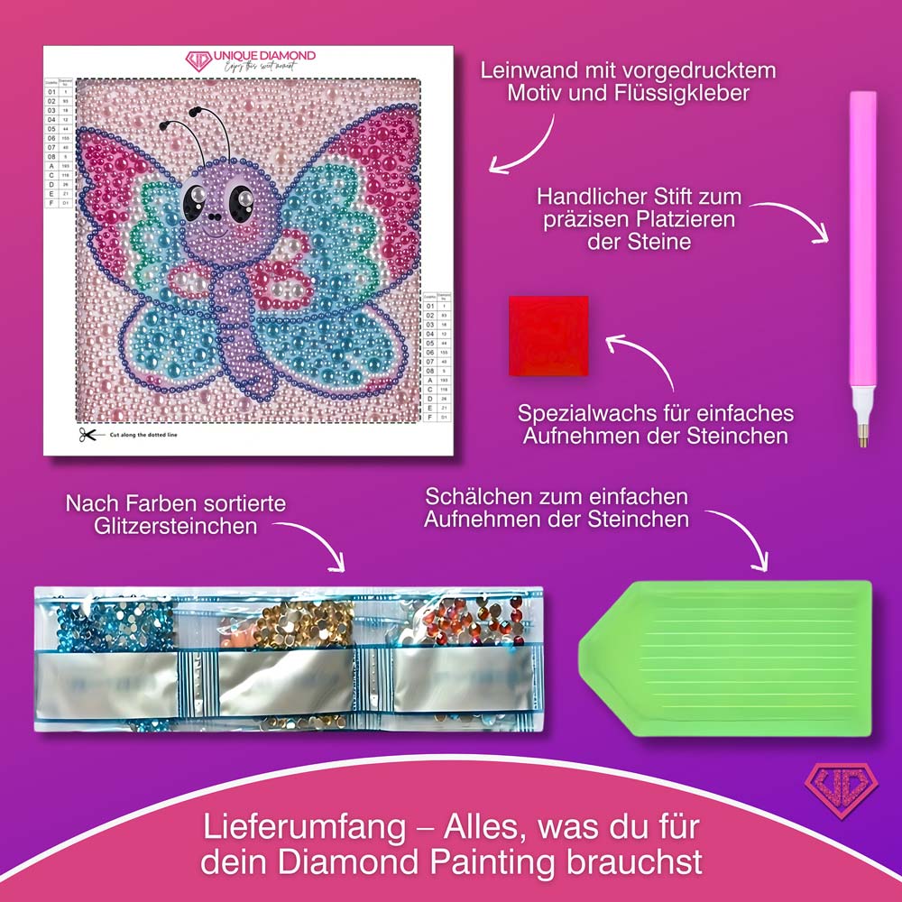 5D Diamond Painting Schmetterling Lumi mit Strasssteinchen, Unique-Diamond