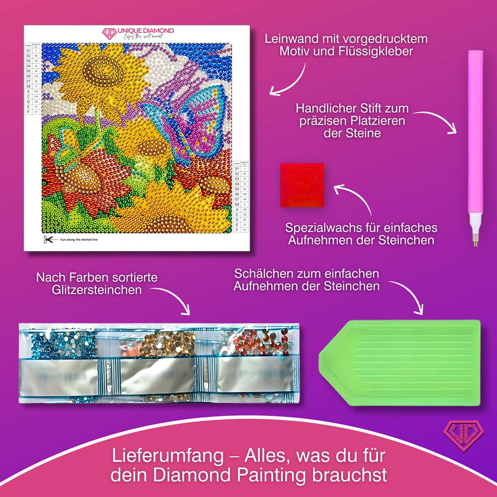 5D Diamond Painting Schmetterlingswiese Solea mit Strasssteine