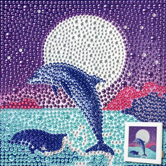 5D Diamond Painting Silbermond der Meere mit Strasssteinchen, Unique-Diamond