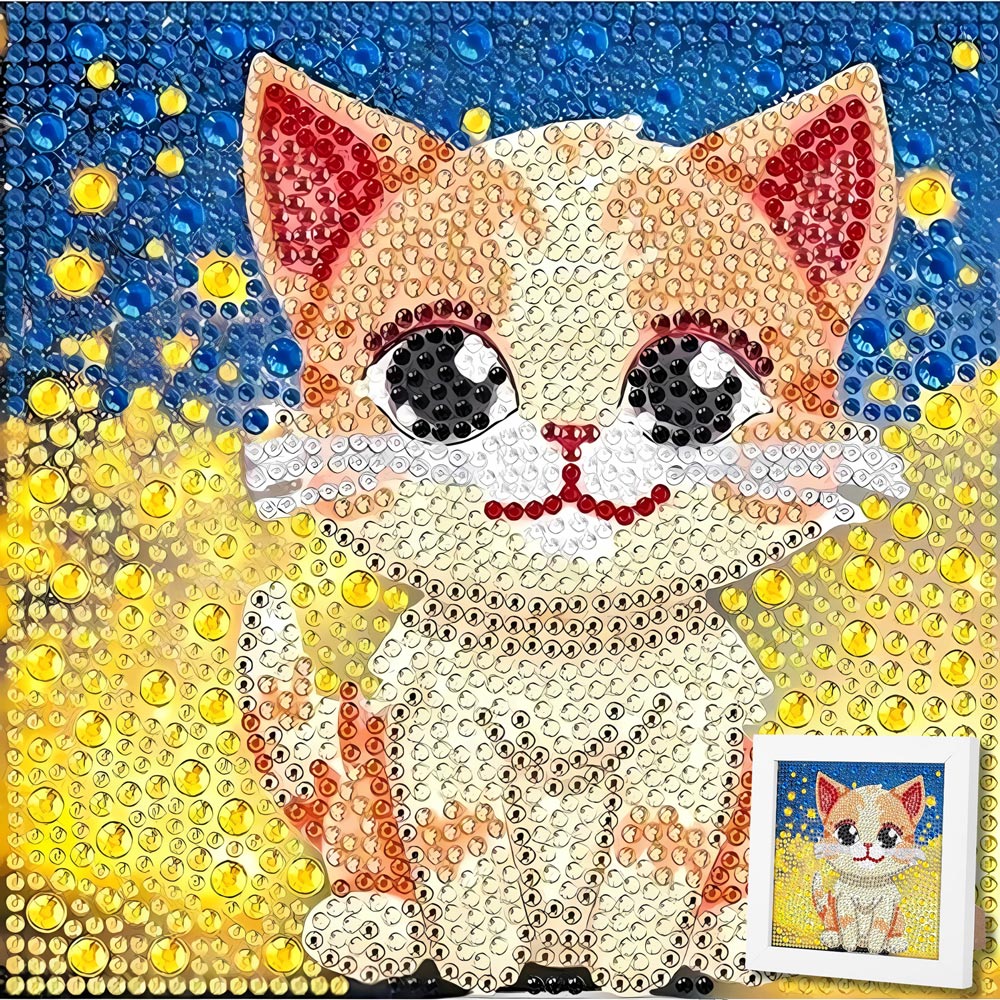 5D Diamond Painting Sternenglanz-Kätzchen mit Strasssteine, Unique-Diamond