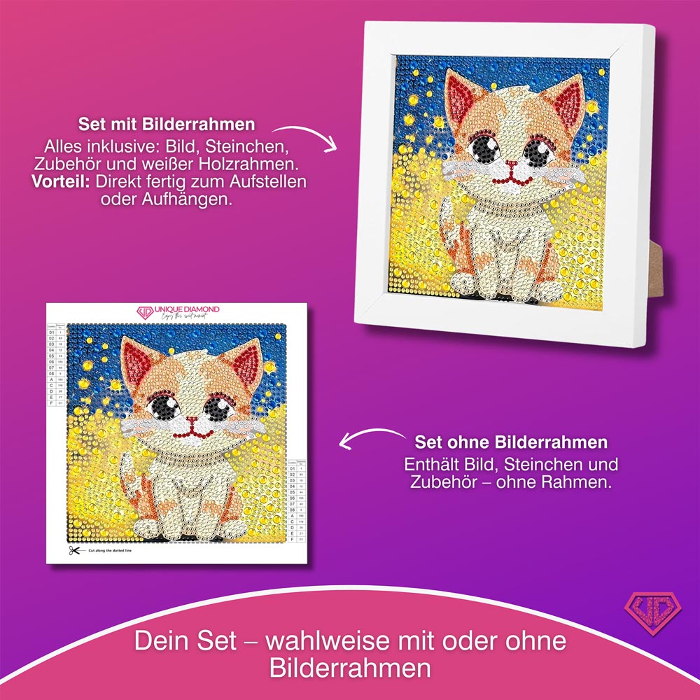 5D Diamond Painting Sternenglanz-Kätzchen mit Strasssteine, Unique-Diamond
