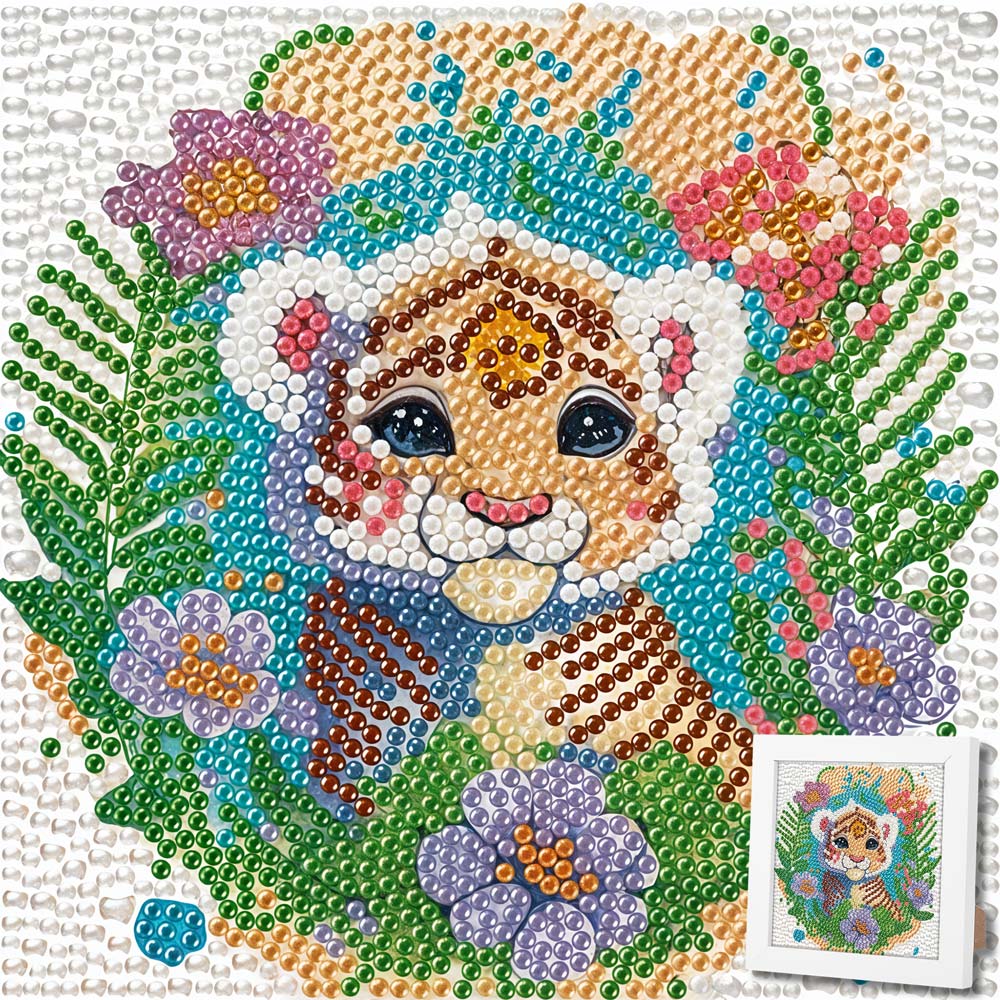 5D Diamond Painting Tigerbaby Tilda im Blütenzauber mit Strasssteinchen, Unique-Diamond