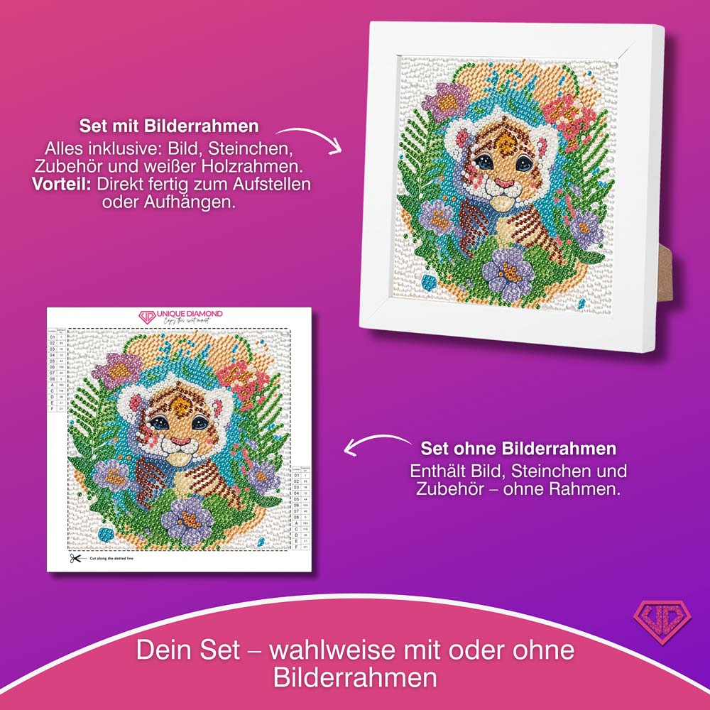 5D Diamond Painting Tigerbaby Tilda im Blütenzauber mit Strasssteinchen, Unique-Diamond