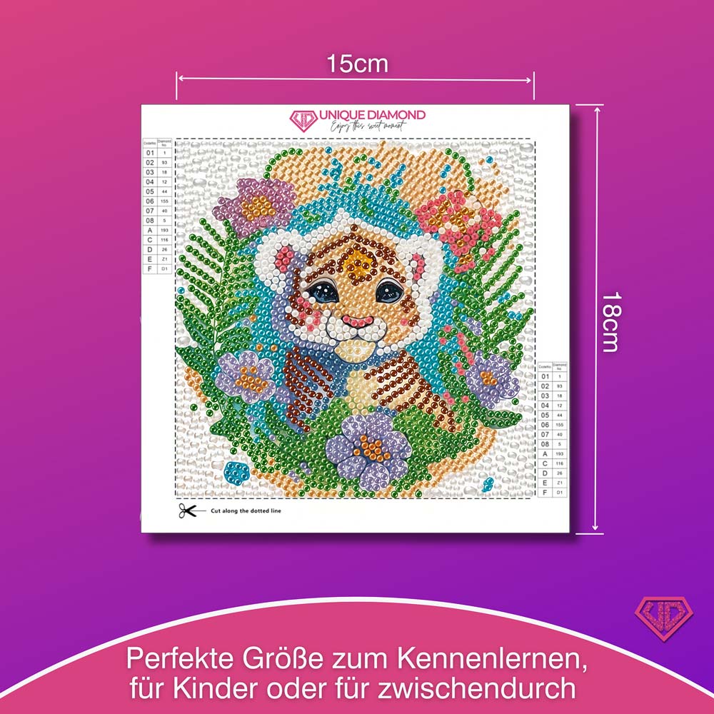 5D Diamond Painting Tigerbaby Tilda im Blütenzauber mit Strasssteinchen, Unique-Diamond