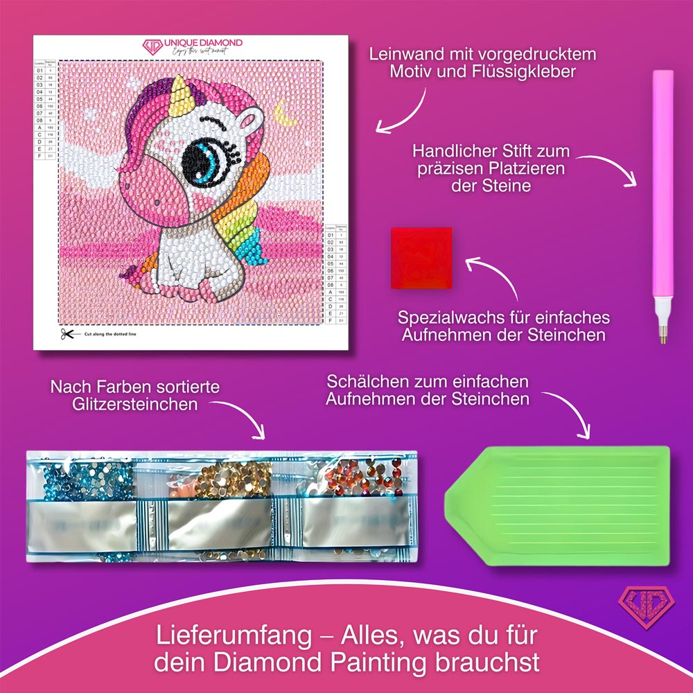 5D Diamond Painting Traum-Einhorn Milu mit Strasssteinchen, Unique-Diamond