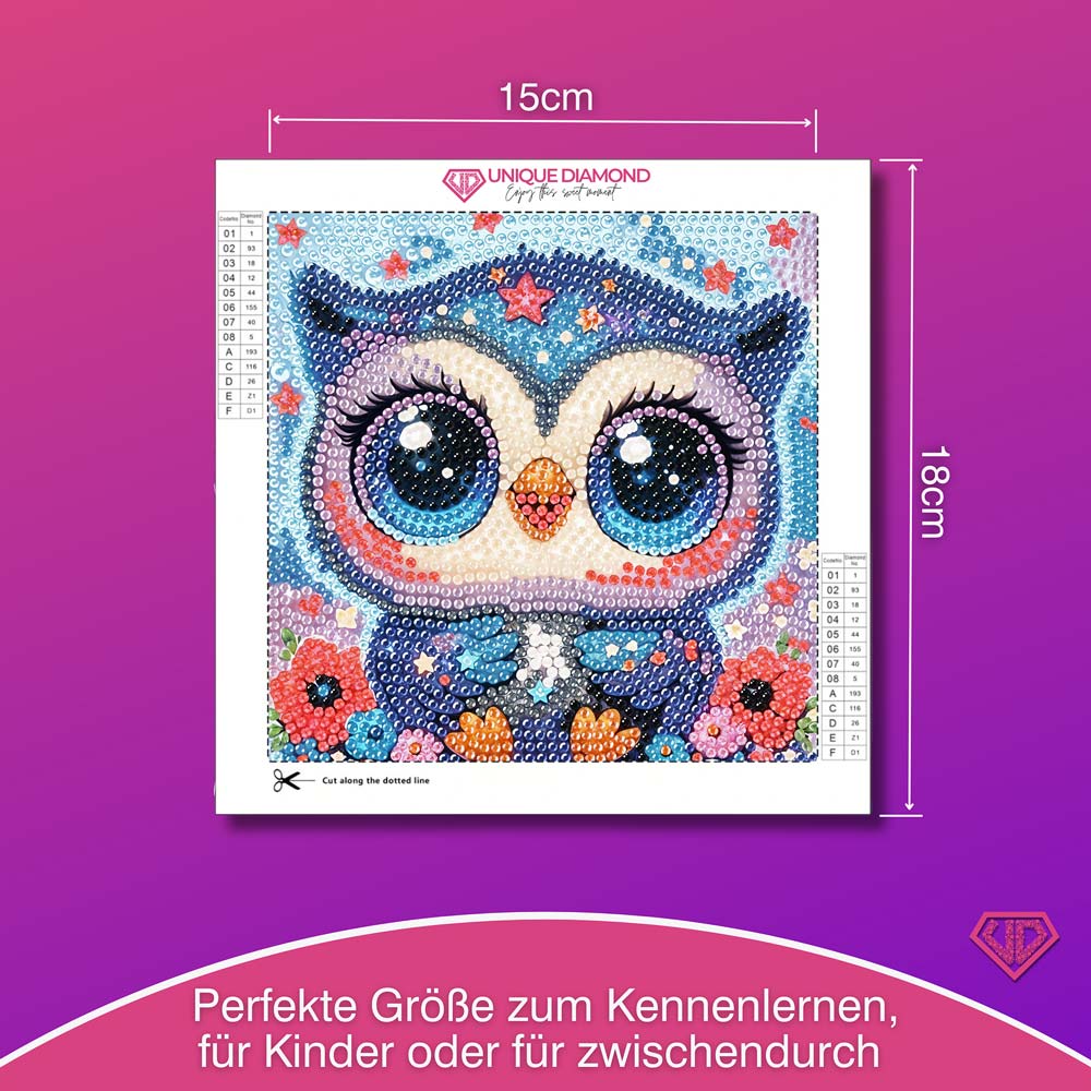 5D Diamond Painting Traumhafte Sternen-Eule Lumi mit Strasssteinchen, Unique-Diamond