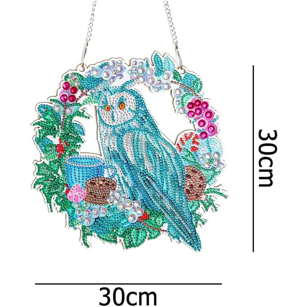 5D Diamond Painting Türanhänger Eule mit Blumen, Unique-Diamond