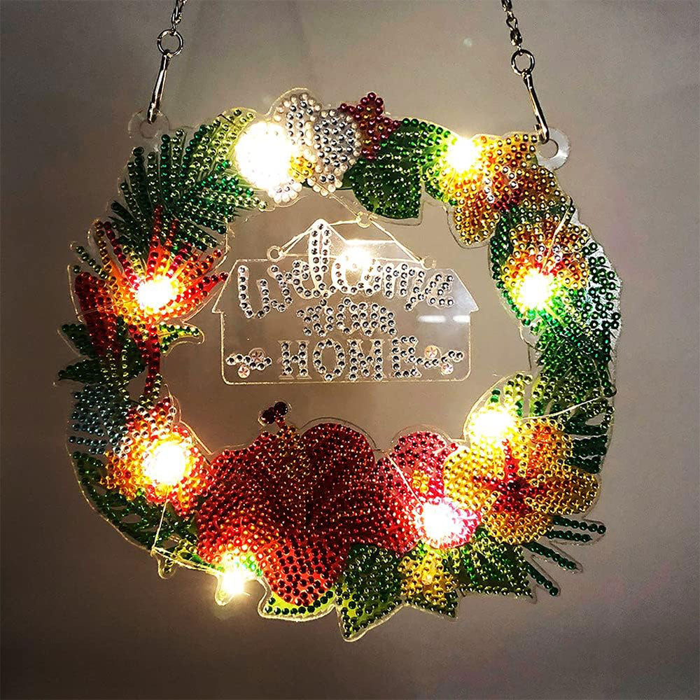 5D Diamond Painting Türanhänger Kranz mit LED und Anhänger, Unique-diamond