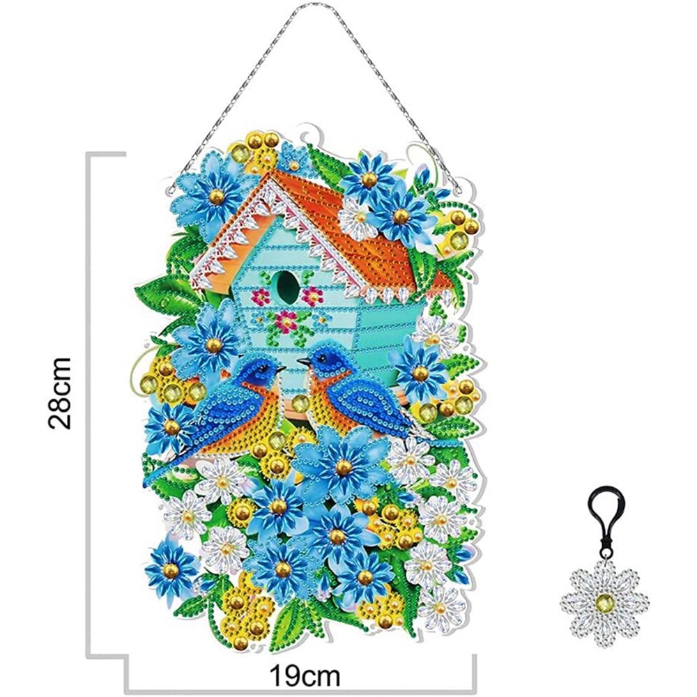 5D Diamond Painting Türanhänger Vogelhäuschen mit LED und Anhänger, Unique-Diamond