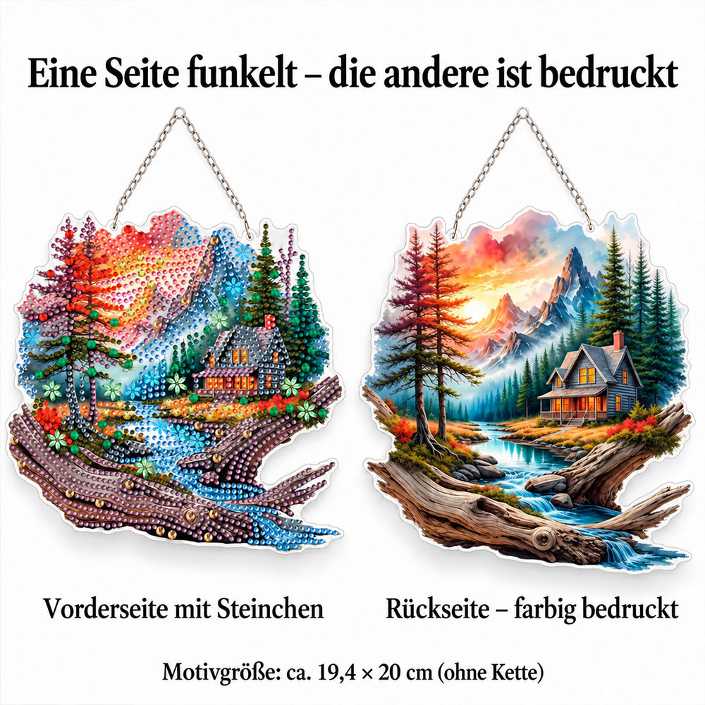 5D Diamond Painting Türanhänger – Abendzauber am Bergbach