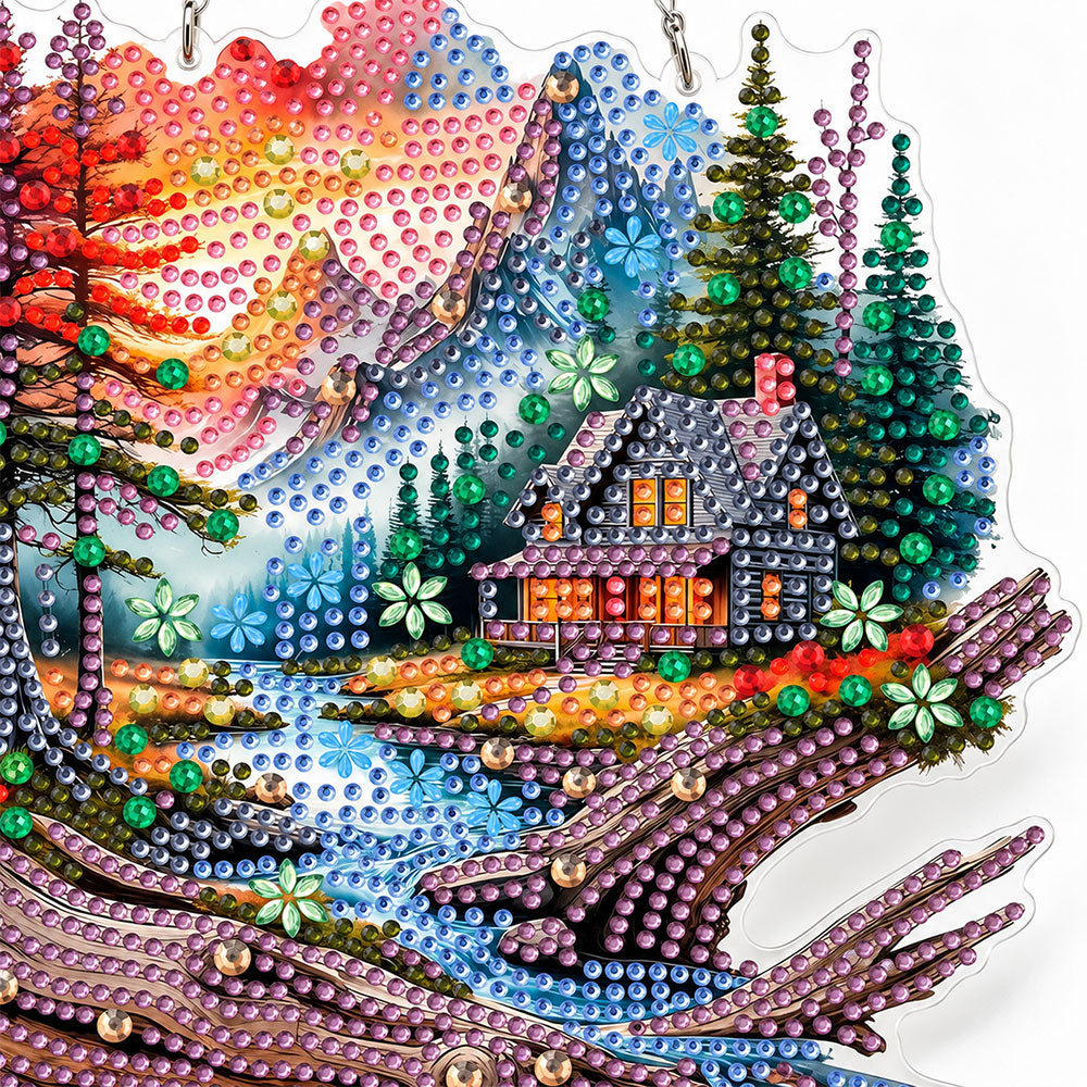 5D Diamond Painting Türanhänger – Abendzauber am Bergbach