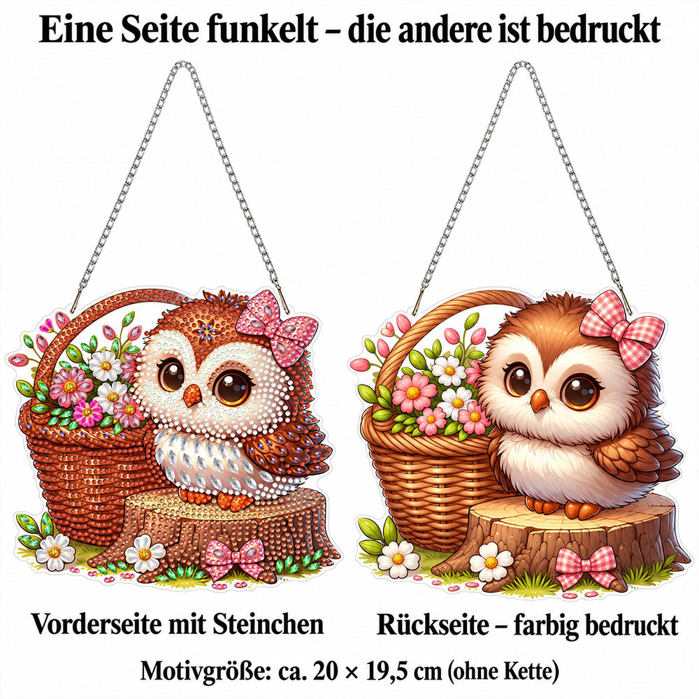 5D Diamond Painting Türanhänger – Blumengruß der kleinen Eule