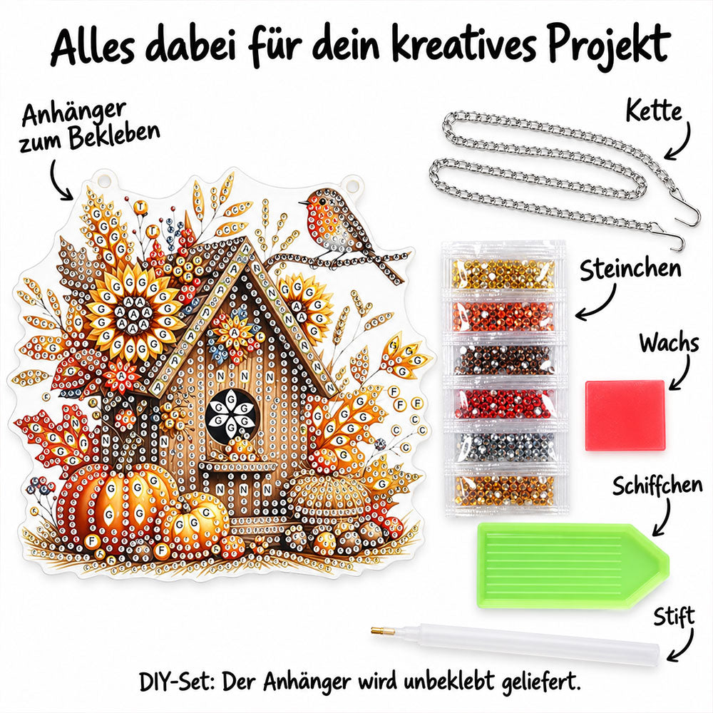5D Diamond Painting Türanhänger – Herbstglück am Vogelhaus